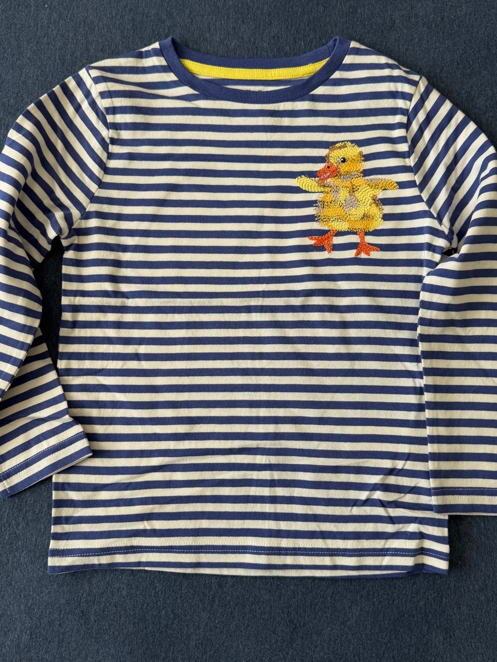 Mini boden Striped Navy & White Kids Long-Sleeve Tee with Duck Patch 5-6y